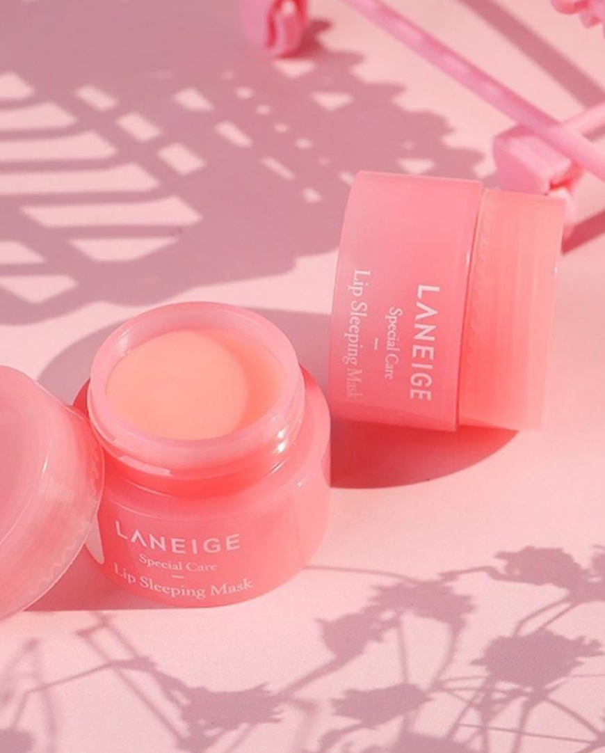 2  Laneige Lip Sleeping Mask EX (Berry) for overnight lip hydration. 1 container is open and the other is closed. 