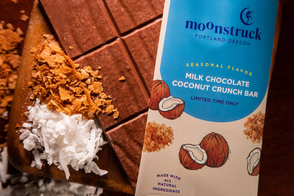 Moonstruck Seasonal Milk Chocolate Coconut Crunch Bar, Limited Edition, All-Natural Ingredients