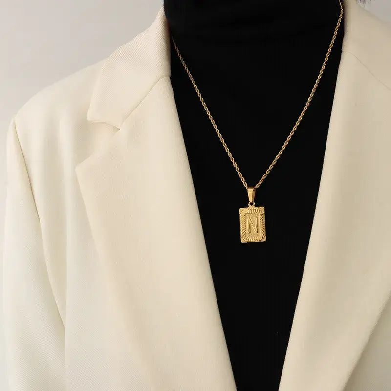 18K Gold Plated Letter Tag Necklace.