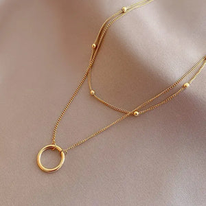 Simple Gold Necklace Layered Stainless Steel