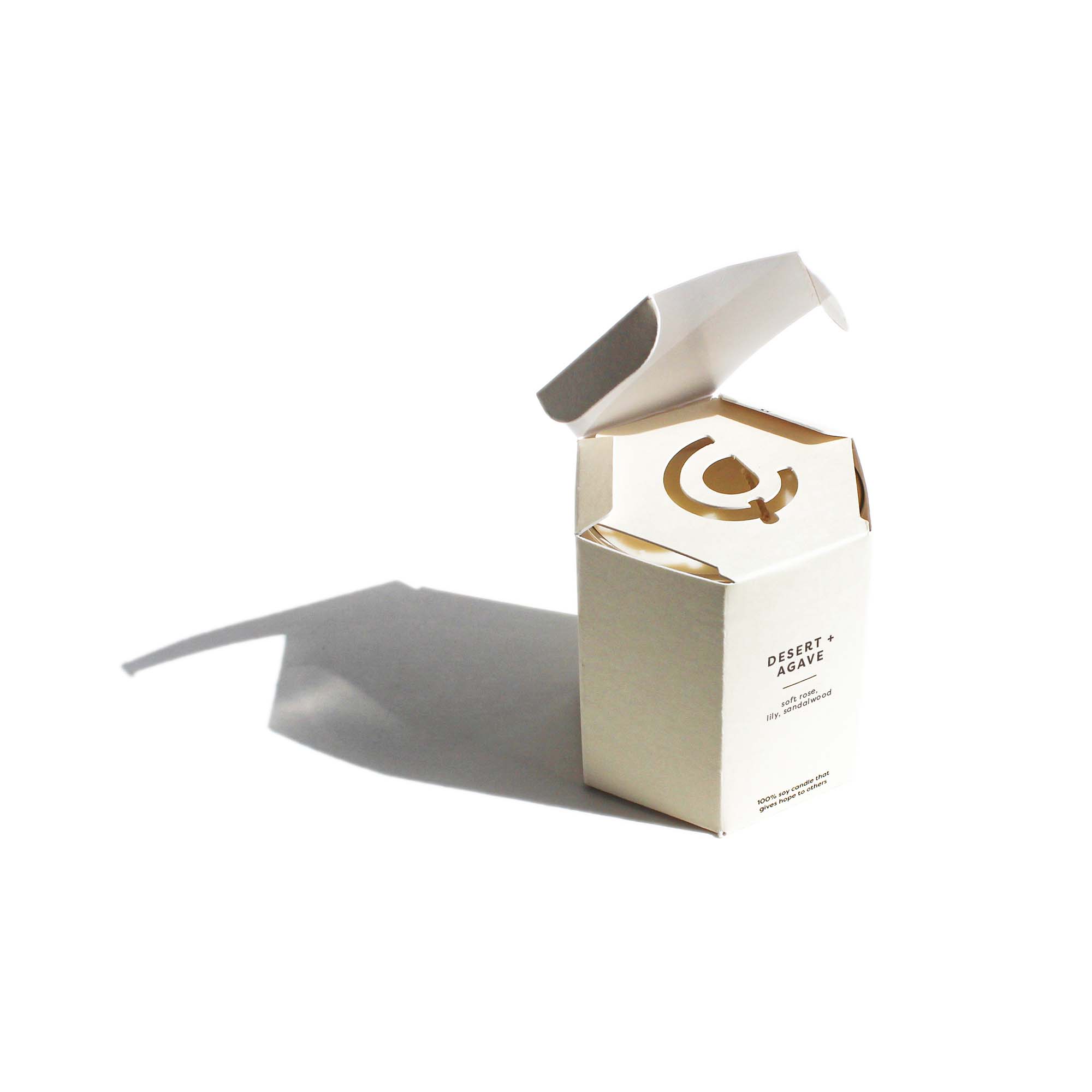 White product packaging with a brand logo on a white background