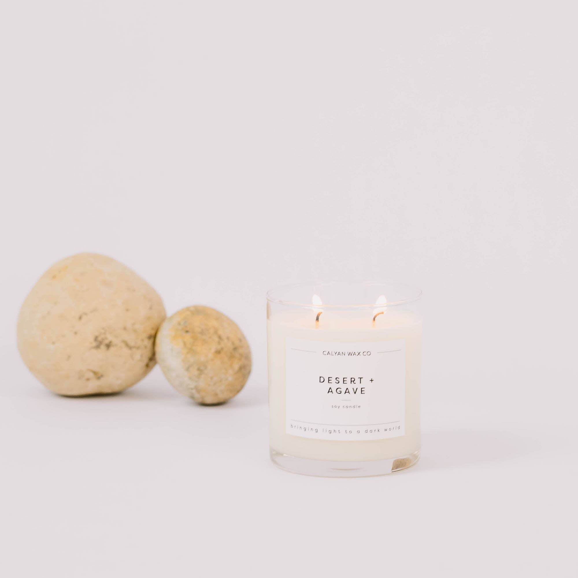 Candle labeled 'Desert Agave' 