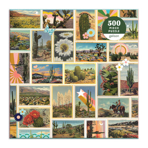 500 piece puzzle packaging featuring desert-themed images and a 'gallison' brand label.