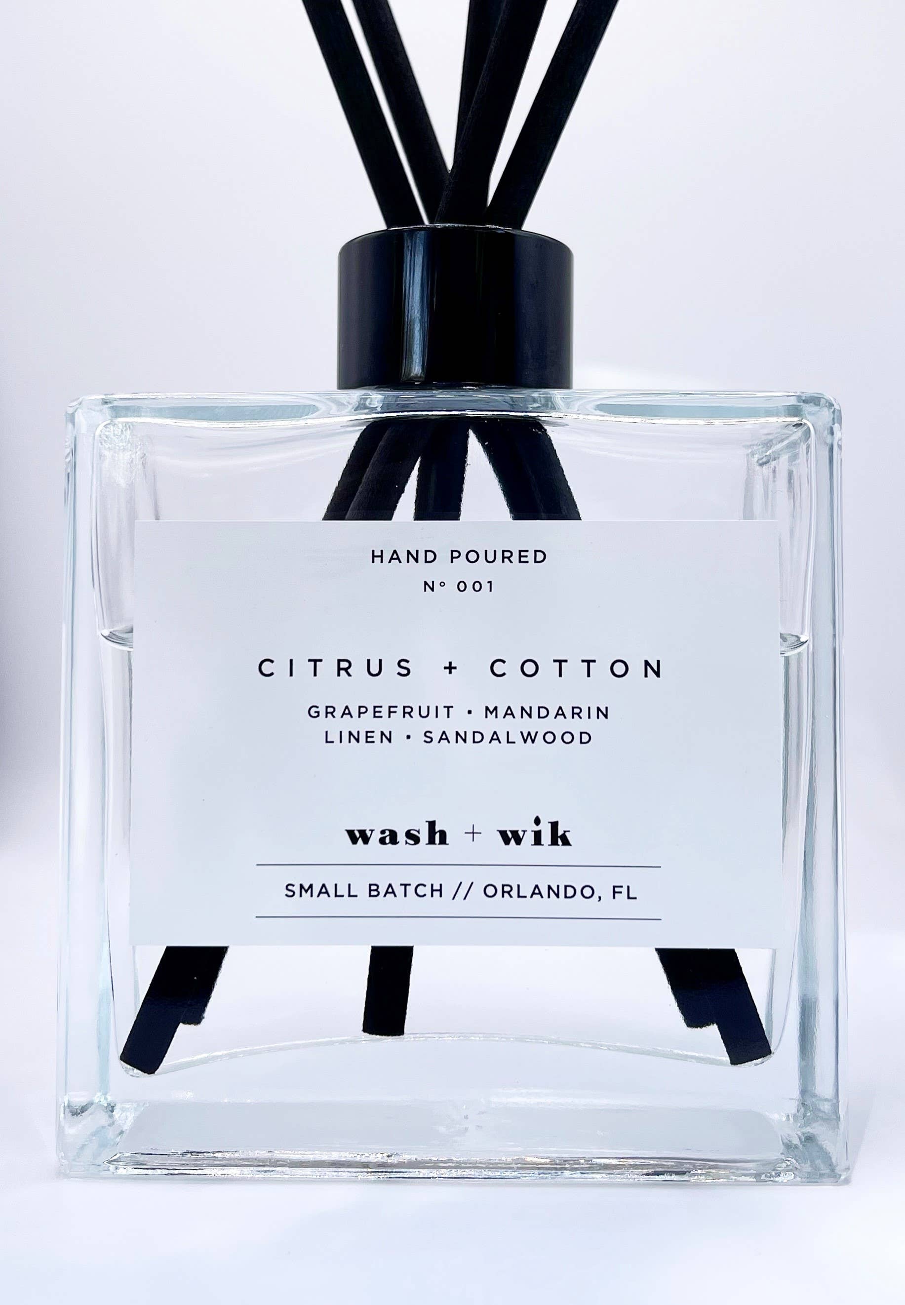 Citrus and Cotton | Reed Diffuser | Clear Bottle with Reeds