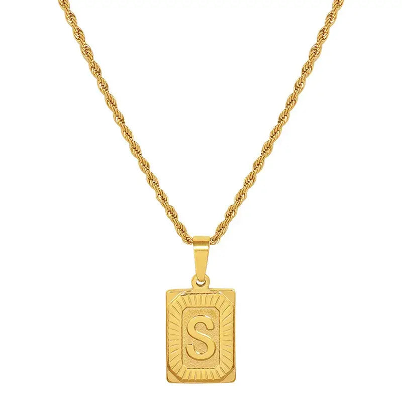 18K Gold Plated Letter Tag Necklace.