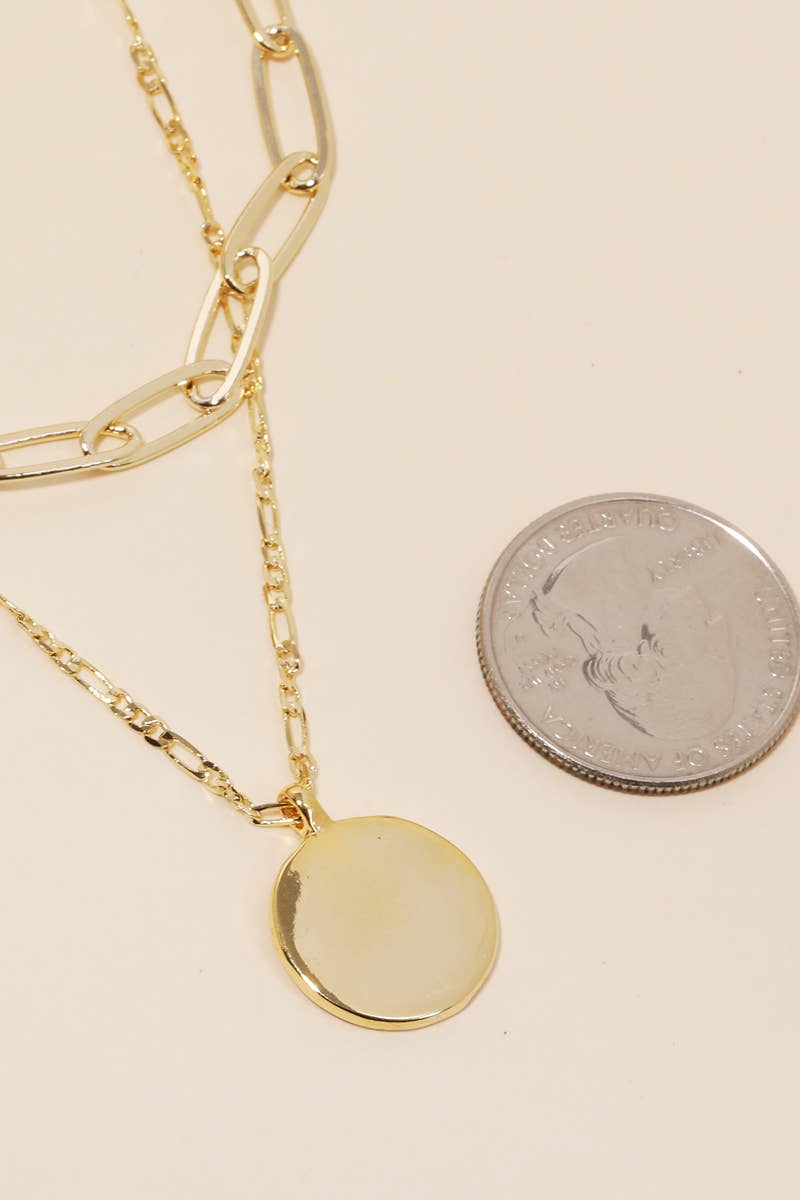 Layered Chain Circle Disc Pendant Necklace: G