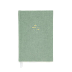 Daily Gratitude Journal, Green Cover, Gold Foil Lettering, Marble Table