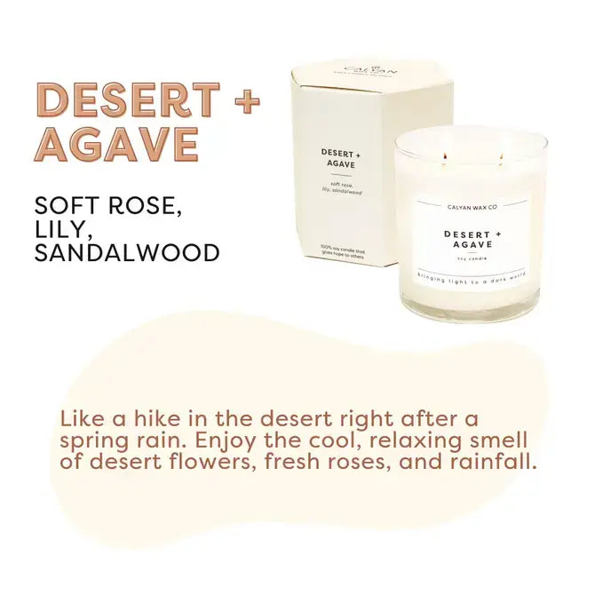 Desert Agave candle with packaging on a white background