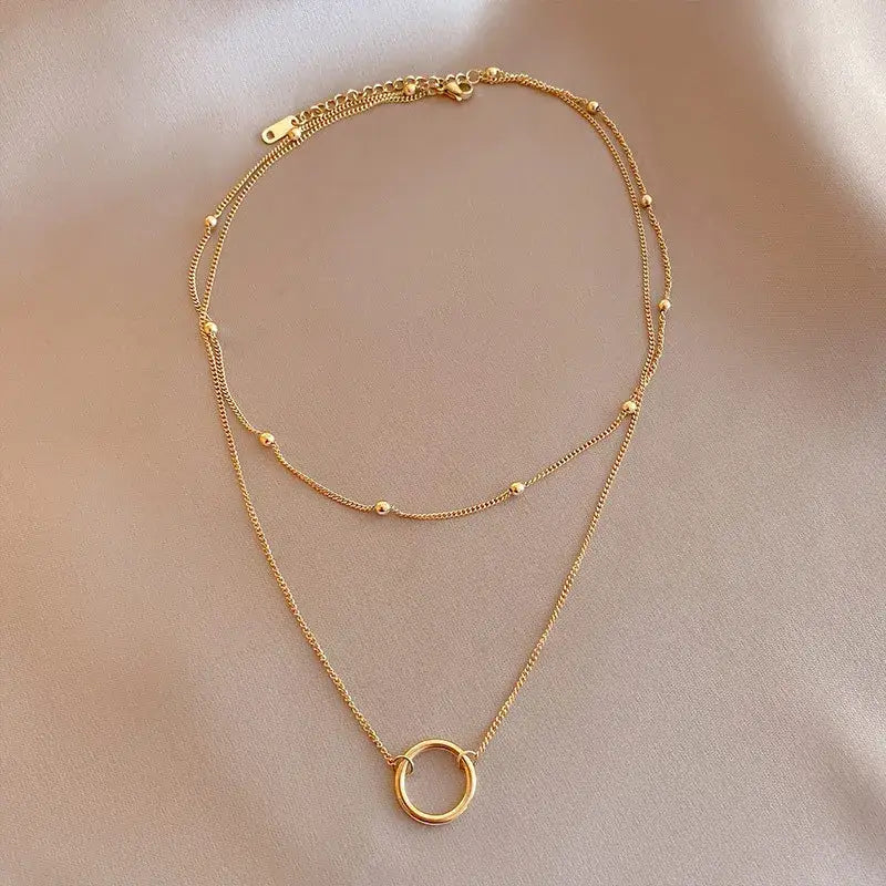 Simple Gold Necklace Layered Stainless Steel