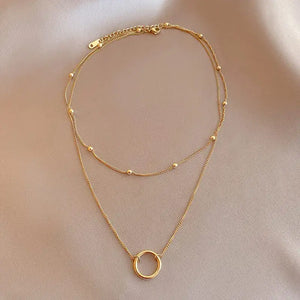 Simple Gold Necklace Layered Stainless Steel