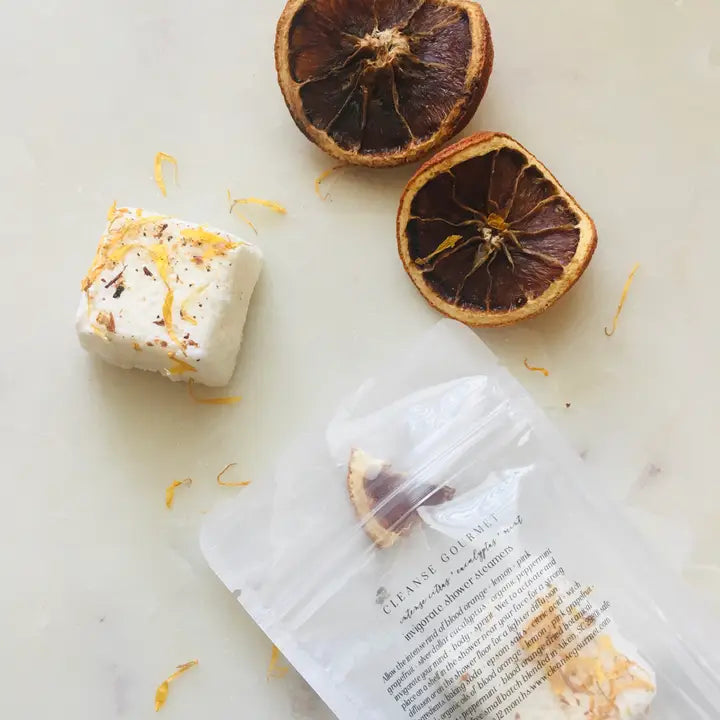 shower steammers out of the package and dried orange slices