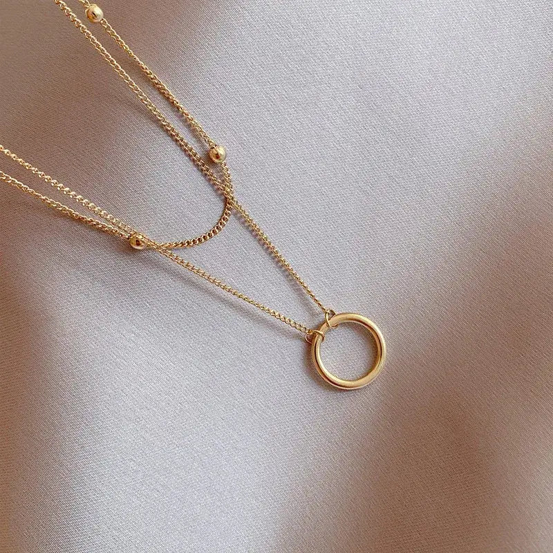 Simple Gold Necklace Layered Stainless Steel