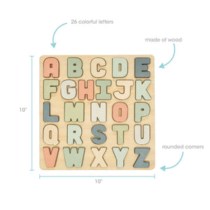 10" x 10" dimensions of ABC puzzle for ages 12m+