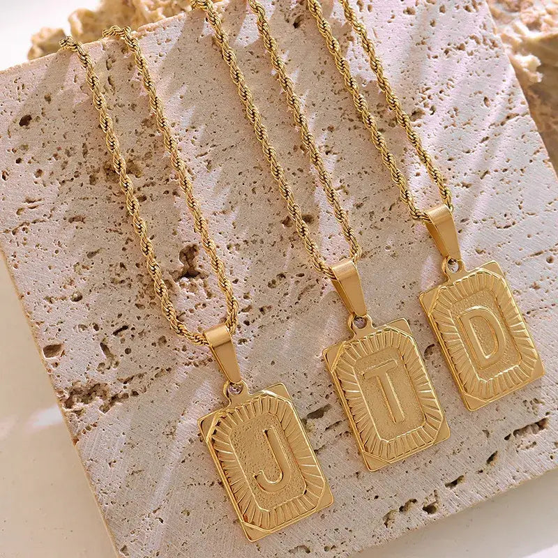 18K Gold Plated Letter Tag Necklace.