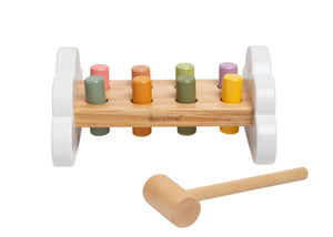 Wooden hammer bench toy with 8 colorful pegs