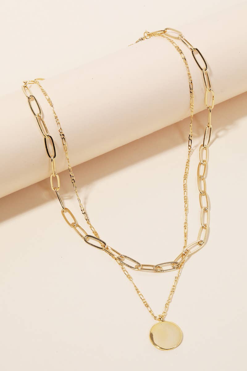 Layered Chain Circle Disc Pendant Necklace: G