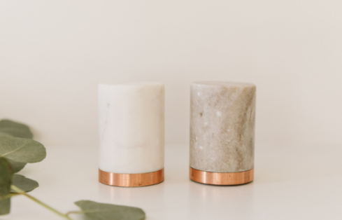Marble Salt and Pepper Shakers -  Copper Base